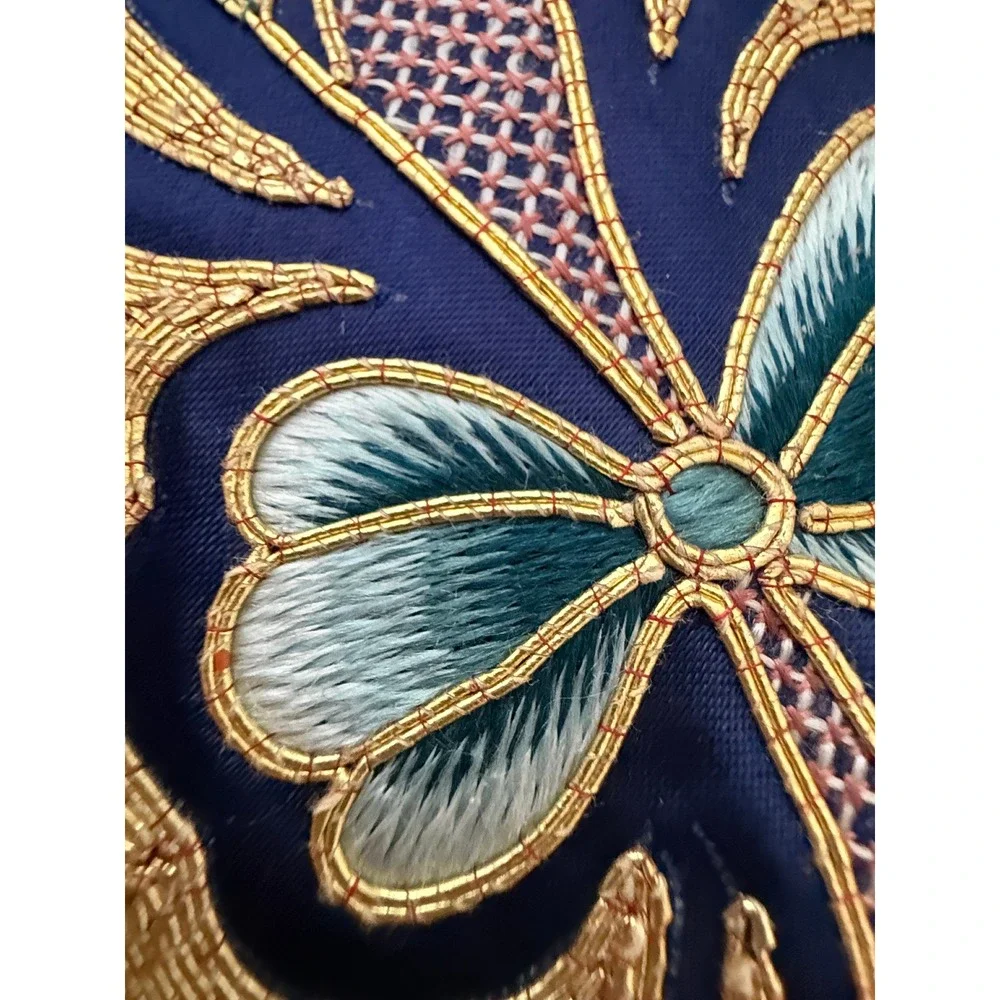 Vintage Chinese‎ Silk Gold Thread Couching Embroidery Butterfly Medallion Panel